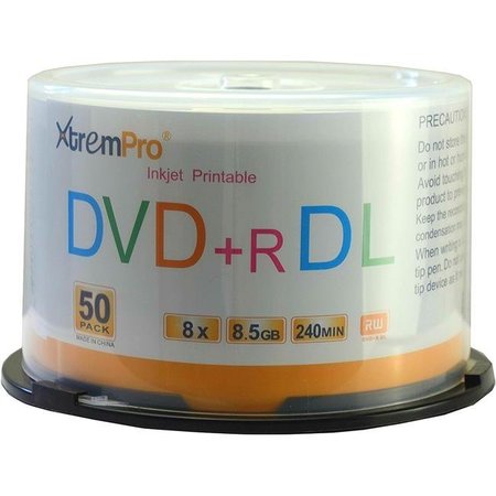 XTREMPRO Xtrempro 11127 DVD-R DL 8X 8.5GB 240 Min Recordable with White Inkjet Printable Double Layer Blank Discs in Spindle - Pack of 50 11127